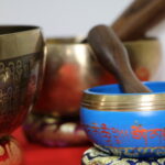 Blue Tibetan sound bowls with other Brass Bowls